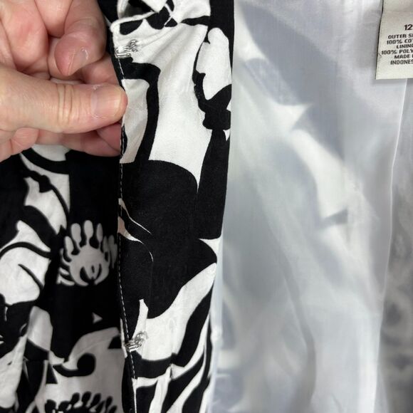 Kim Rogers Blazer Coat Black White Floral Womens Size 12 - Picture 4 of 10